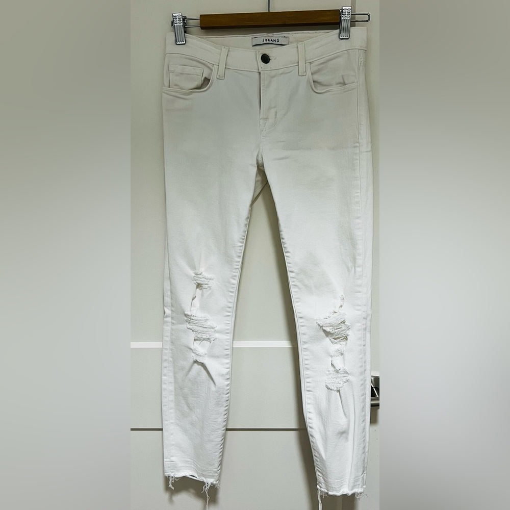 J Brand Distressed White Cropped Skinny Jeans